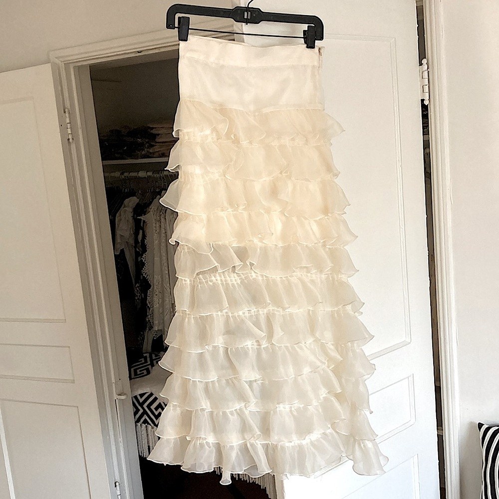 COUTURE #80 Vanilla Cream Tiered Layered Tulle Mesh Ruffled Maxi Skirt SMALL - Picture 3 of 3
